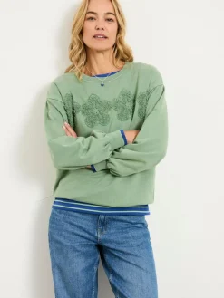 Fat Face FatFace Alex Jade Green Floral Placement Crew Sweat^Women Hoodies & Sweatshirts