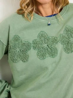 Fat Face FatFace Alex Jade Green Floral Placement Crew Sweat^Women Hoodies & Sweatshirts