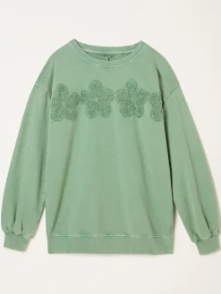 Fat Face FatFace Alex Jade Green Floral Placement Crew Sweat^Women Hoodies & Sweatshirts