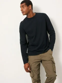 New Fat Face FatFace Alton Long Sleeve Heavyweight Relaxed Fit T-Shirt Black