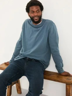 Outlet Fat Face FatFace Alton Long Sleeve Heavyweight Relaxed Fit T-Shirt Mid Blue