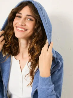 Clearance Fat Face FatFace Amy Borg Lined Zip Through Hoodie Pale Blue