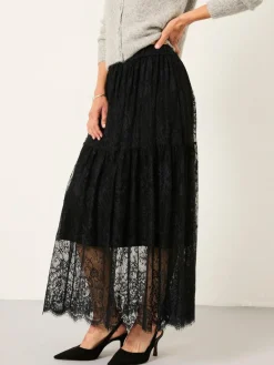 Fat Face FatFace Annie Black Lace Midi Skirt