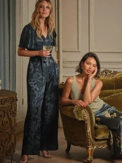 Clearance Fat Face FatFace Azalea Dark Navy Jacquard Jumpsuit