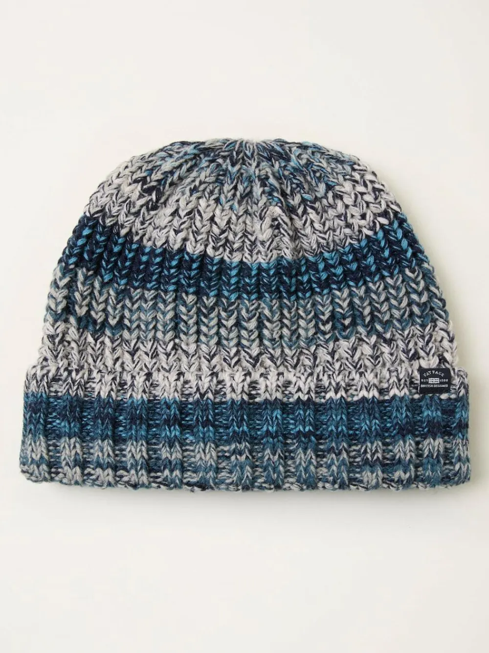 Clearance Fat Face FatFace Twist Colourblock Beanie Blue
