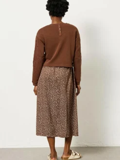 Outlet Fat Face FatFace Brown Ditsy Noa 2in1 Midi Dress