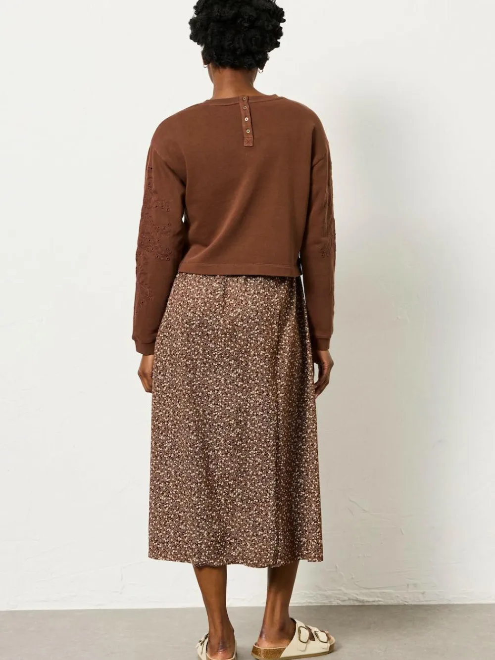 Outlet Fat Face FatFace Brown Ditsy Noa 2in1 Midi Dress