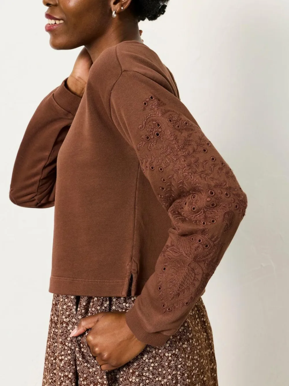 Outlet Fat Face FatFace Brown Ditsy Noa 2in1 Midi Dress