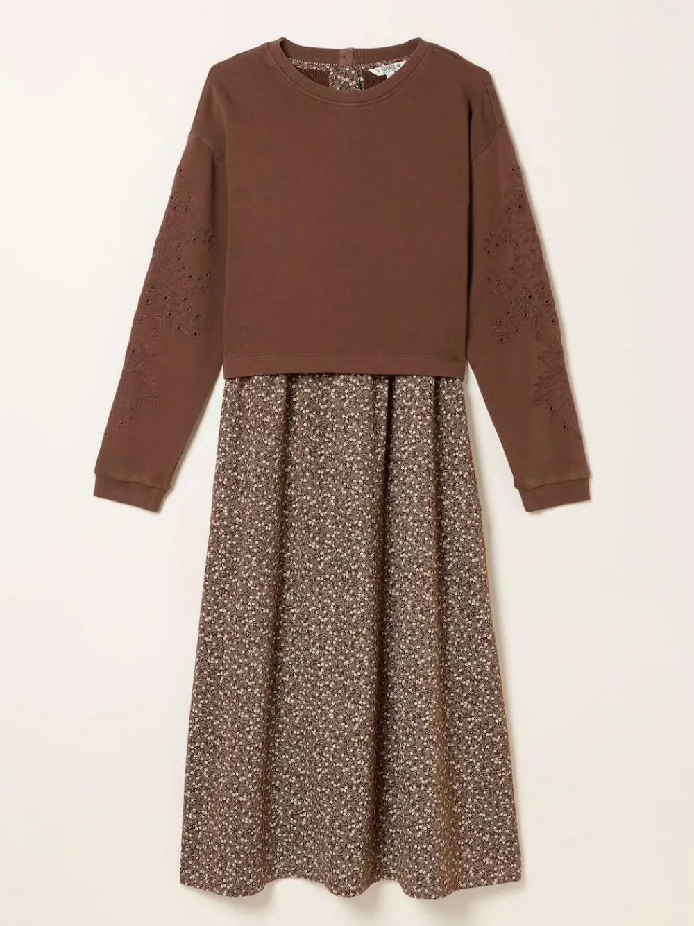 Outlet Fat Face FatFace Brown Ditsy Noa 2in1 Midi Dress