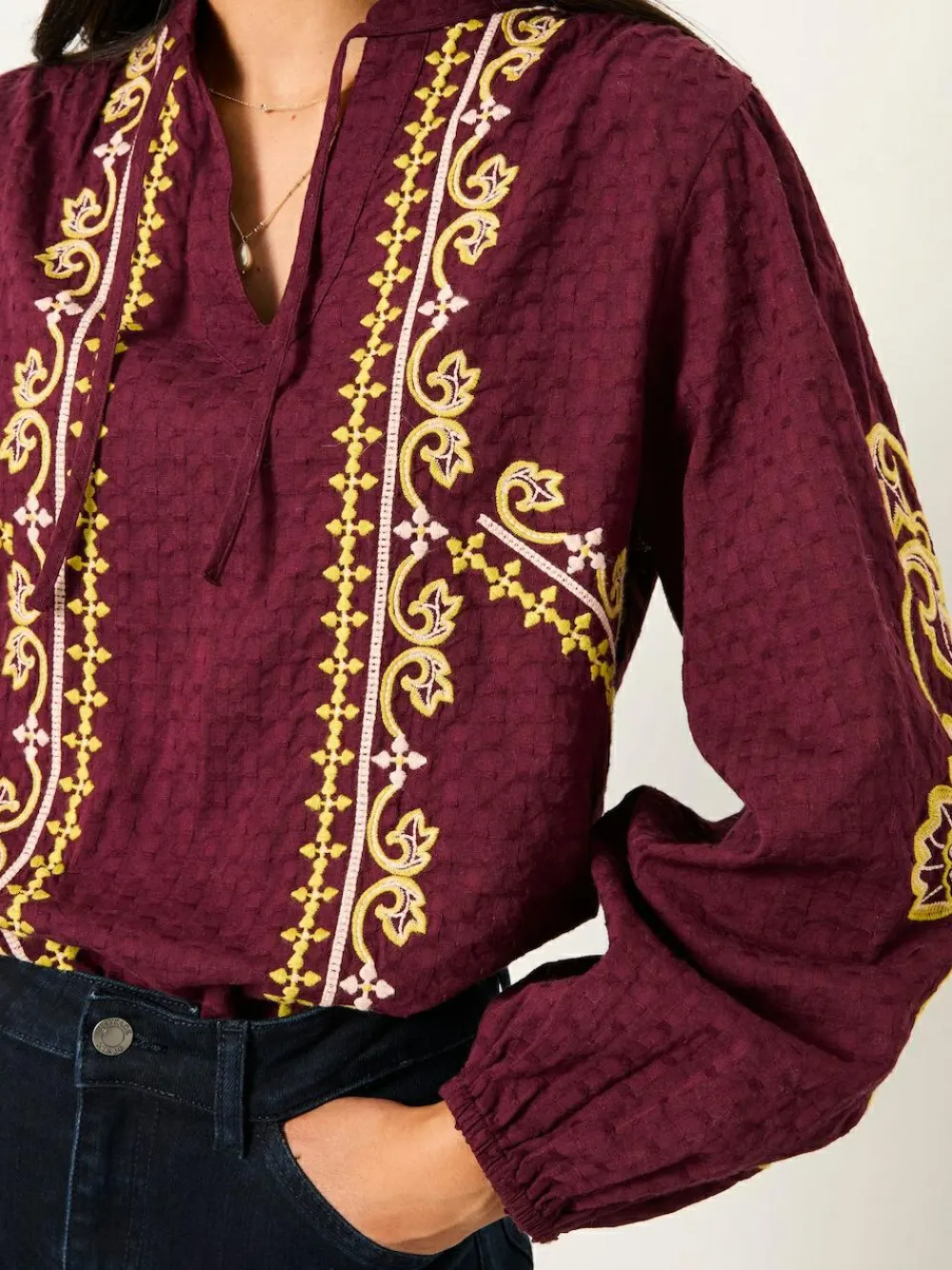 Fat Face FatFace Garratt Embroidered V-neck Blouse^Women Blouses & Shirts