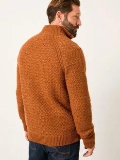 New Fat Face FatFace Calder Half Zip Neck Knitted Jumper Rust Brown