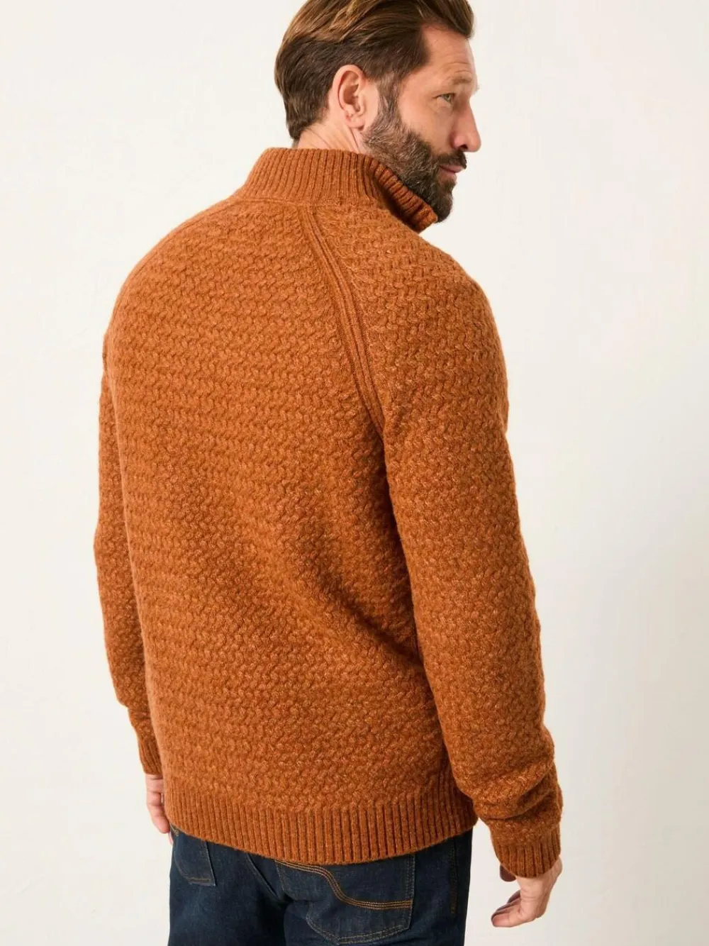 New Fat Face FatFace Calder Half Zip Neck Knitted Jumper Rust Brown