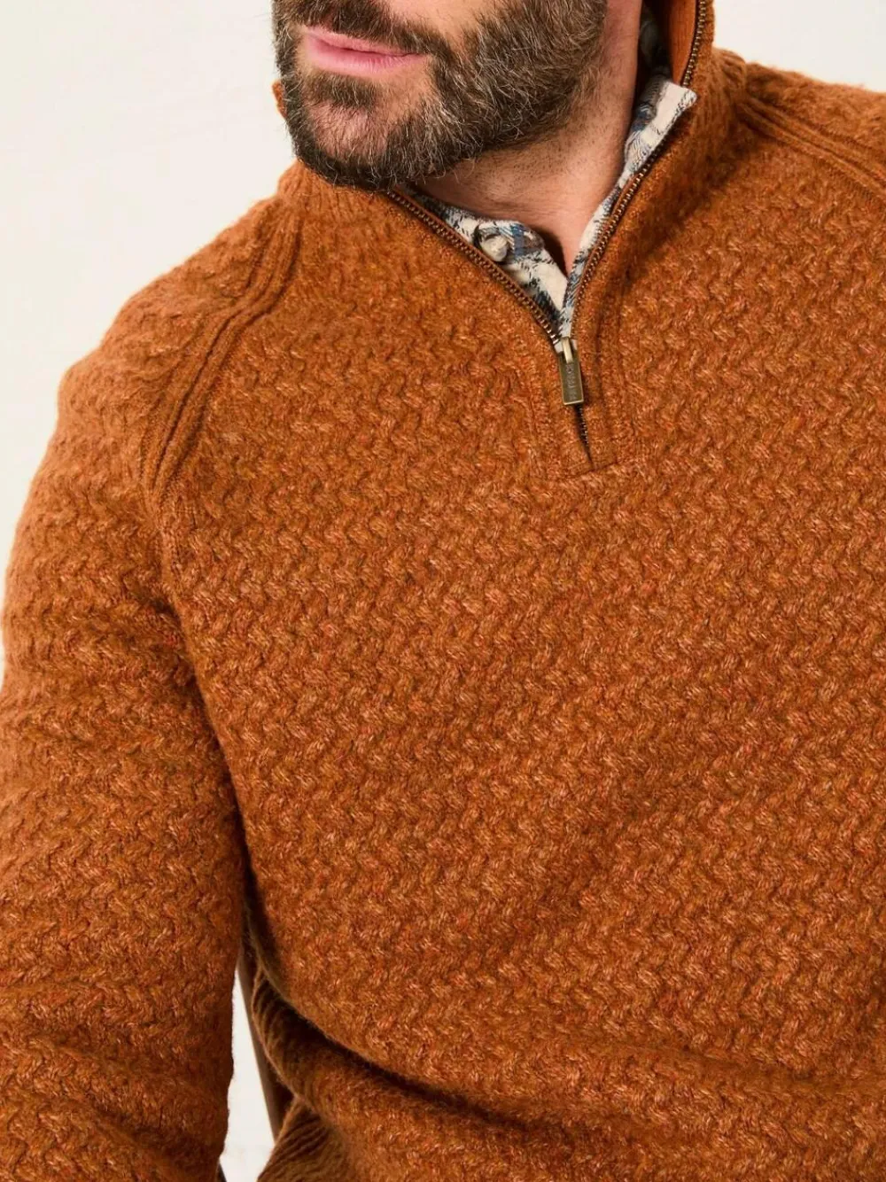 New Fat Face FatFace Calder Half Zip Neck Knitted Jumper Rust Brown