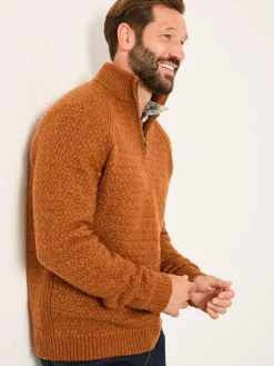 New Fat Face FatFace Calder Half Zip Neck Knitted Jumper Rust Brown