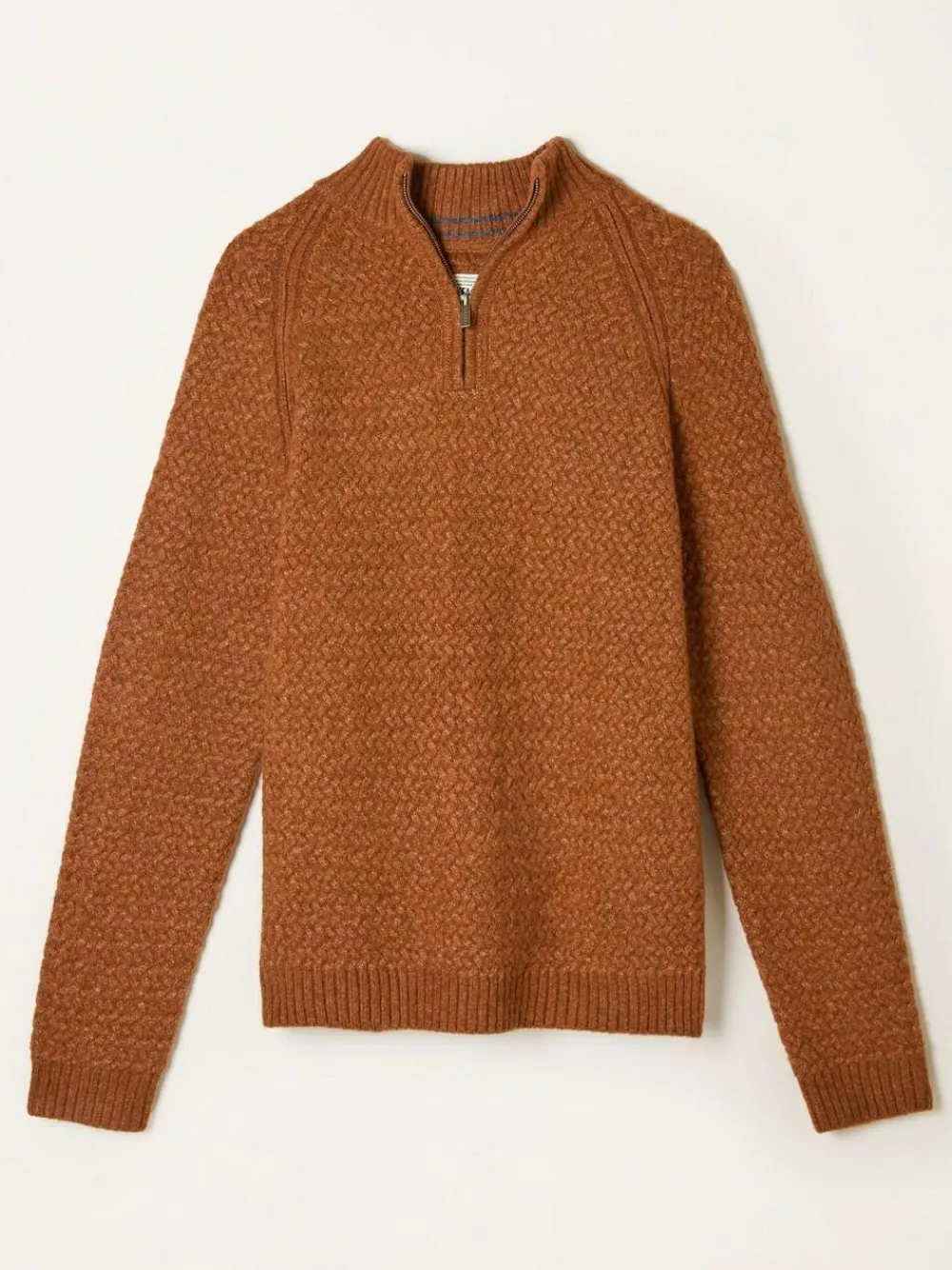 New Fat Face FatFace Calder Half Zip Neck Knitted Jumper Rust Brown