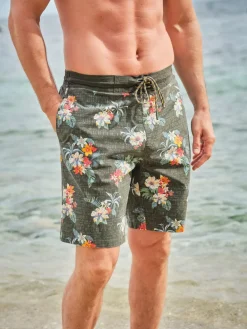 Hot Fat Face FatFace Camber Washed Black Hibiscus Swim Shorts