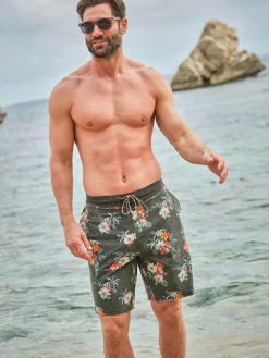 Hot Fat Face FatFace Camber Washed Black Hibiscus Swim Shorts