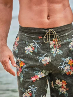 Hot Fat Face FatFace Camber Washed Black Hibiscus Swim Shorts