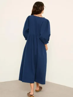 Clearance Fat Face FatFace Ceil Indigo Blue Textured Midi Dress