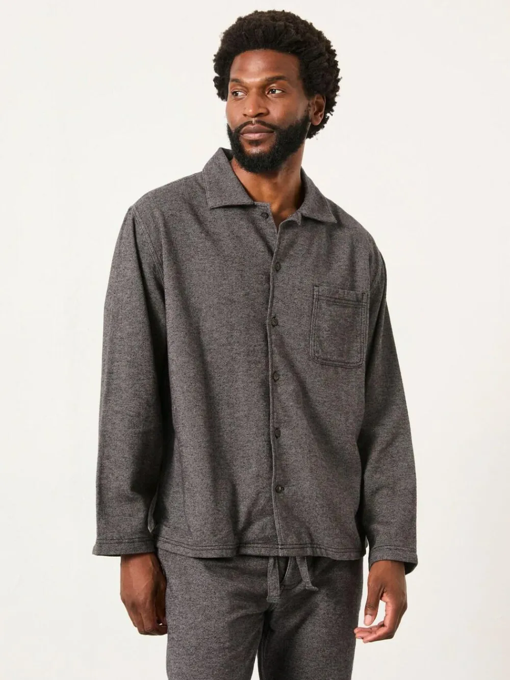New Fat Face FatFace Charcoal Grey Brushed Twill Pyjama Shirt