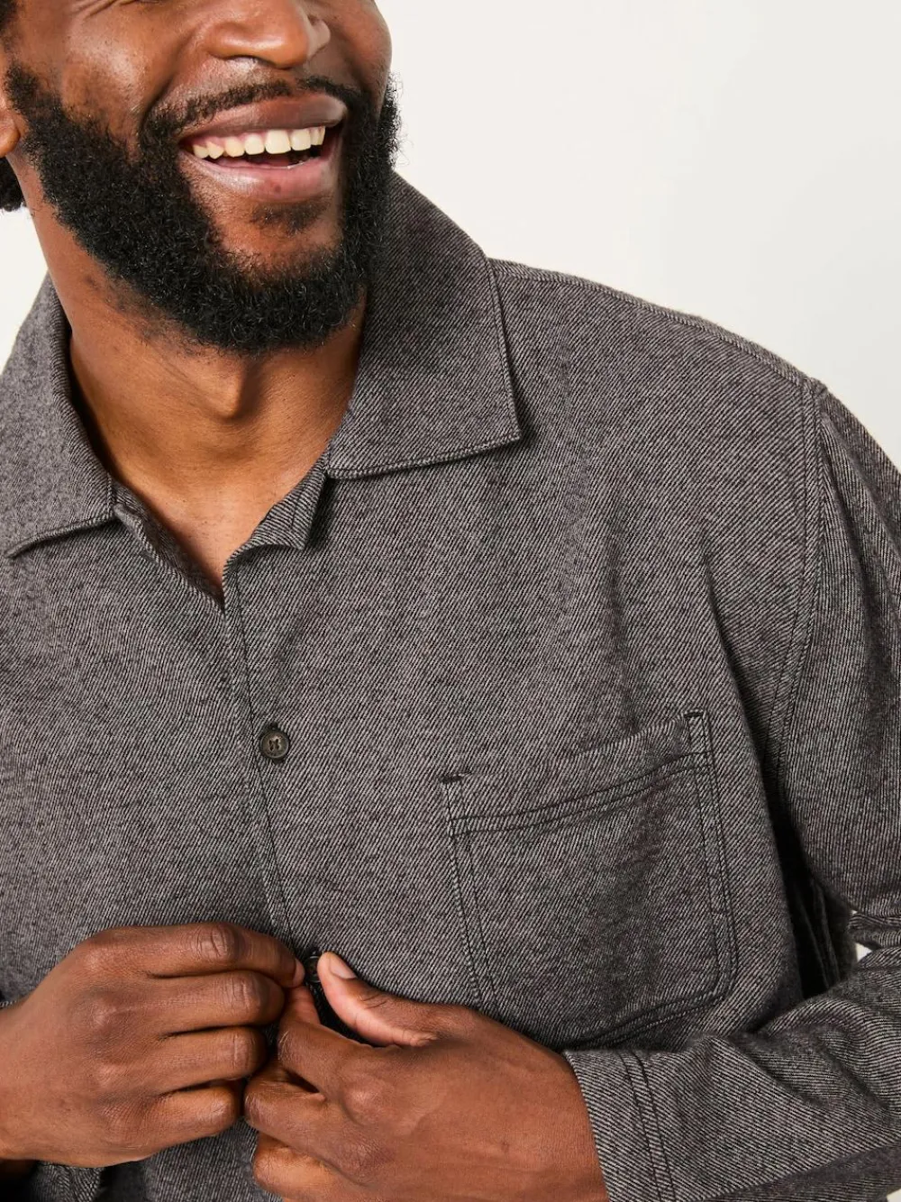 New Fat Face FatFace Charcoal Grey Brushed Twill Pyjama Shirt