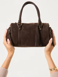 Fat Face FatFace Chocolate Brown Suede Bowling Bag^Women Bags