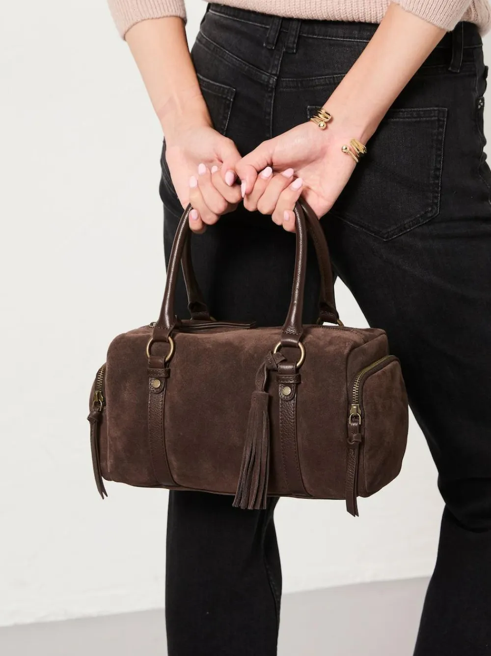Fat Face FatFace Chocolate Brown Suede Bowling Bag^Women Bags