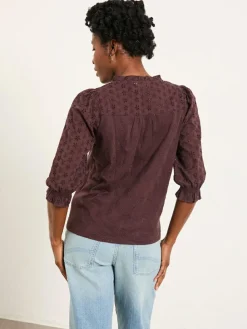 Best Fat Face FatFace Claire Broderie Top Chocolate Brown