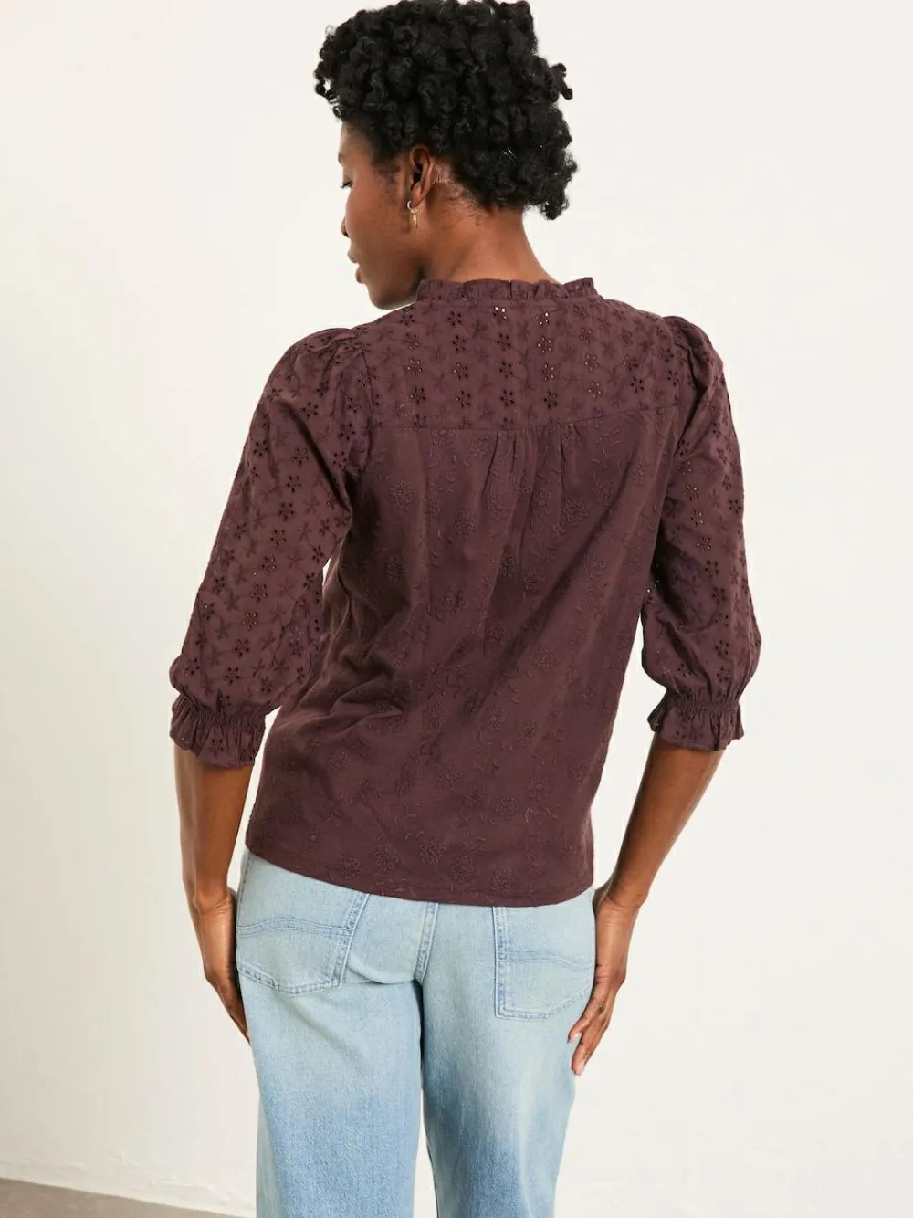 Best Fat Face FatFace Claire Broderie Top Chocolate Brown