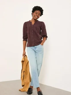 Best Fat Face FatFace Claire Broderie Top Chocolate Brown