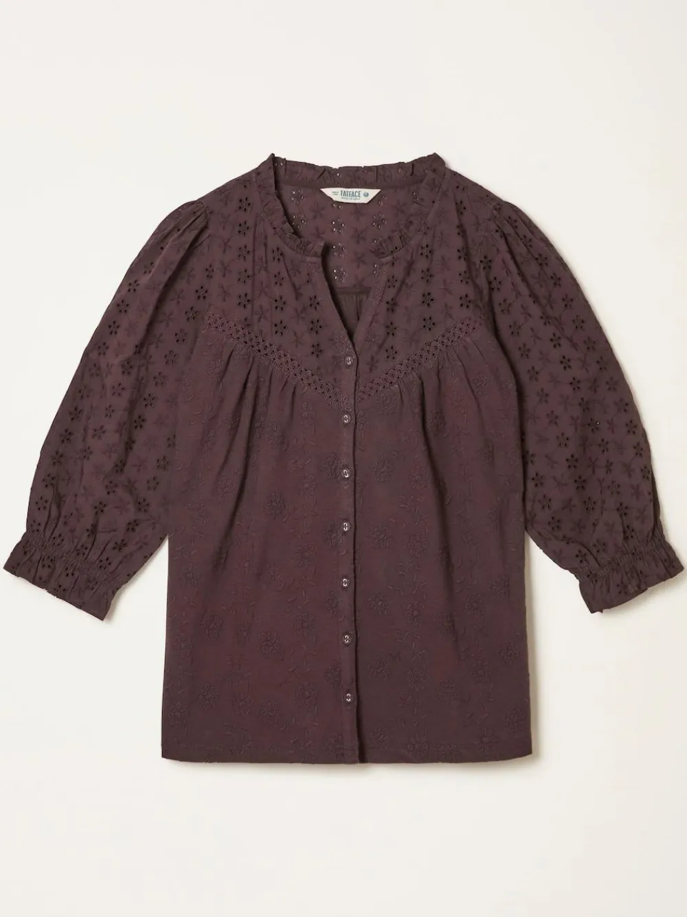 Best Fat Face FatFace Claire Broderie Top Chocolate Brown