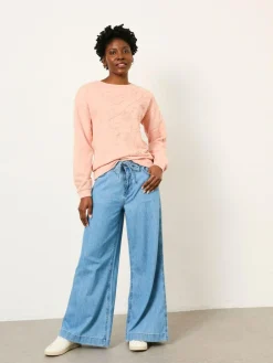 Fat Face FatFace Coral Pink Floral Embroidered Crew Sweat^Women Hoodies & Sweatshirts