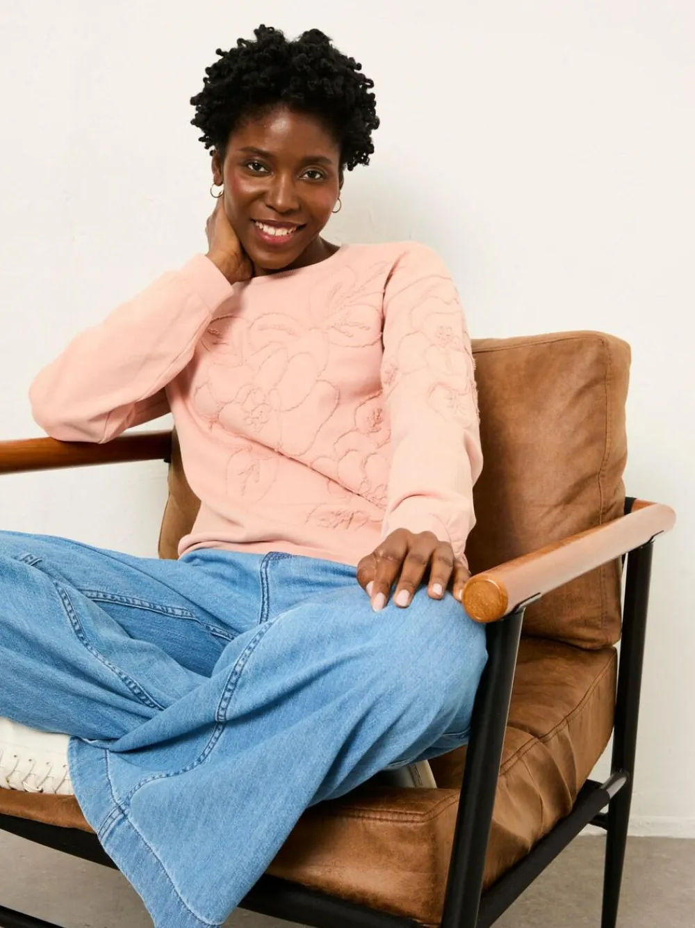 Fat Face FatFace Coral Pink Floral Embroidered Crew Sweat^Women Hoodies & Sweatshirts