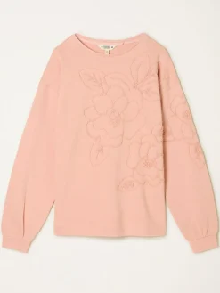 Fat Face FatFace Coral Pink Floral Embroidered Crew Sweat^Women Hoodies & Sweatshirts