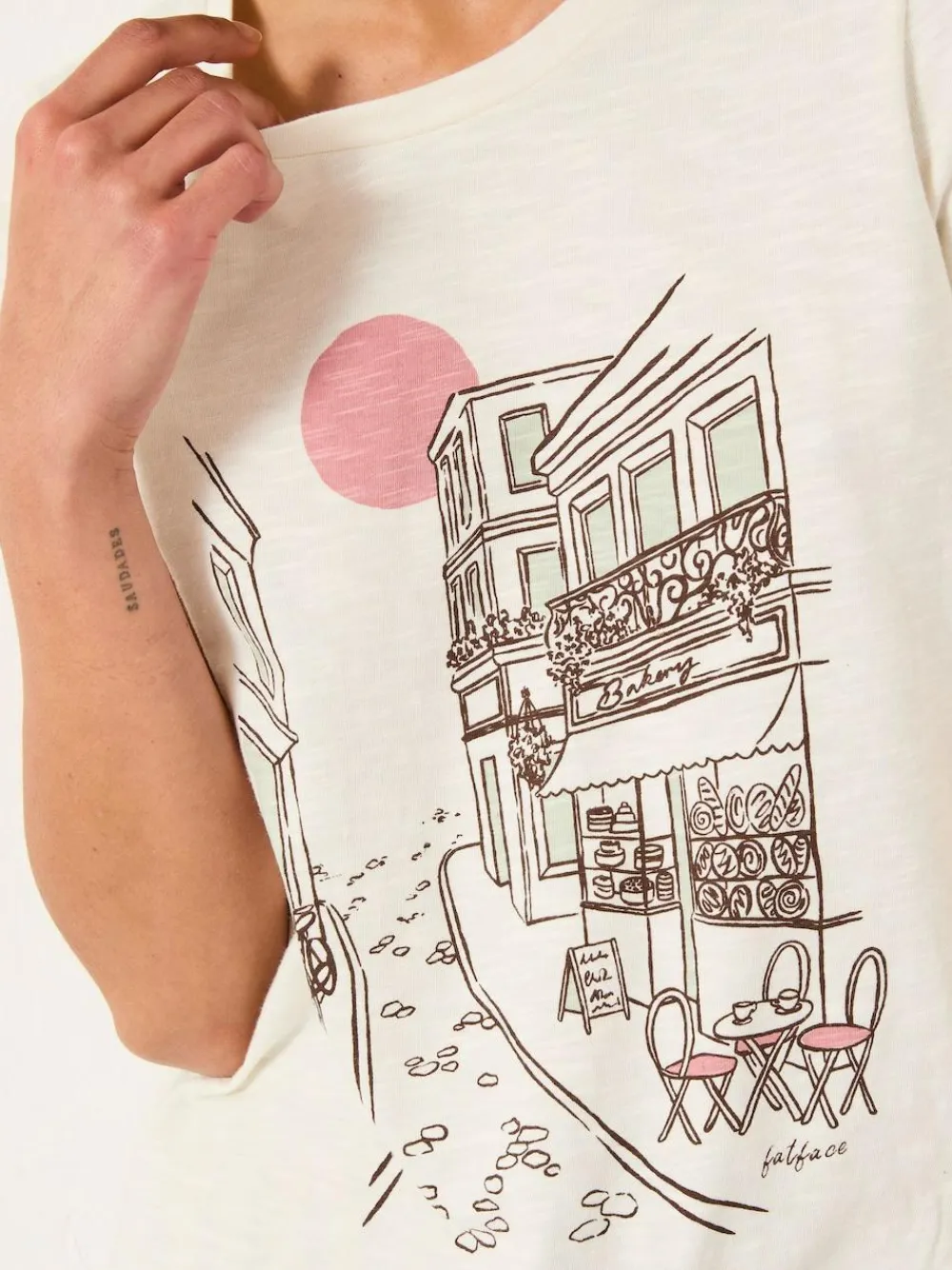 Discount Fat Face FatFace Cream Scenic Graphic T Shirt