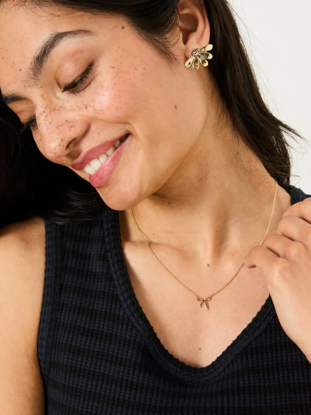 Online Fat Face FatFace Gold Tone Bow Pendant Necklace