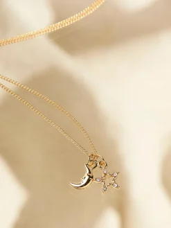 Sale Fat Face FatFace Gold Tone Star and Moon Necklace