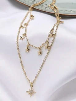Hot Fat Face FatFace Gold Tone Star Layered Necklace