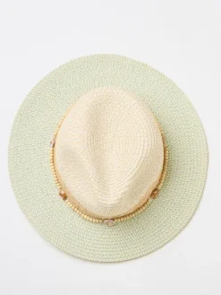 Fat Face FatFace Green Haze Colour Block Straw Fedora Hat^Women Hats
