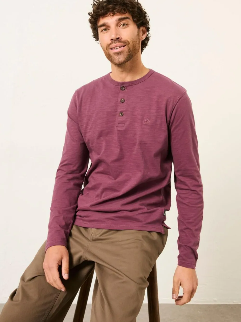 Clearance Fat Face FatFace Henley Long Sleeve Woodside Slub Purple