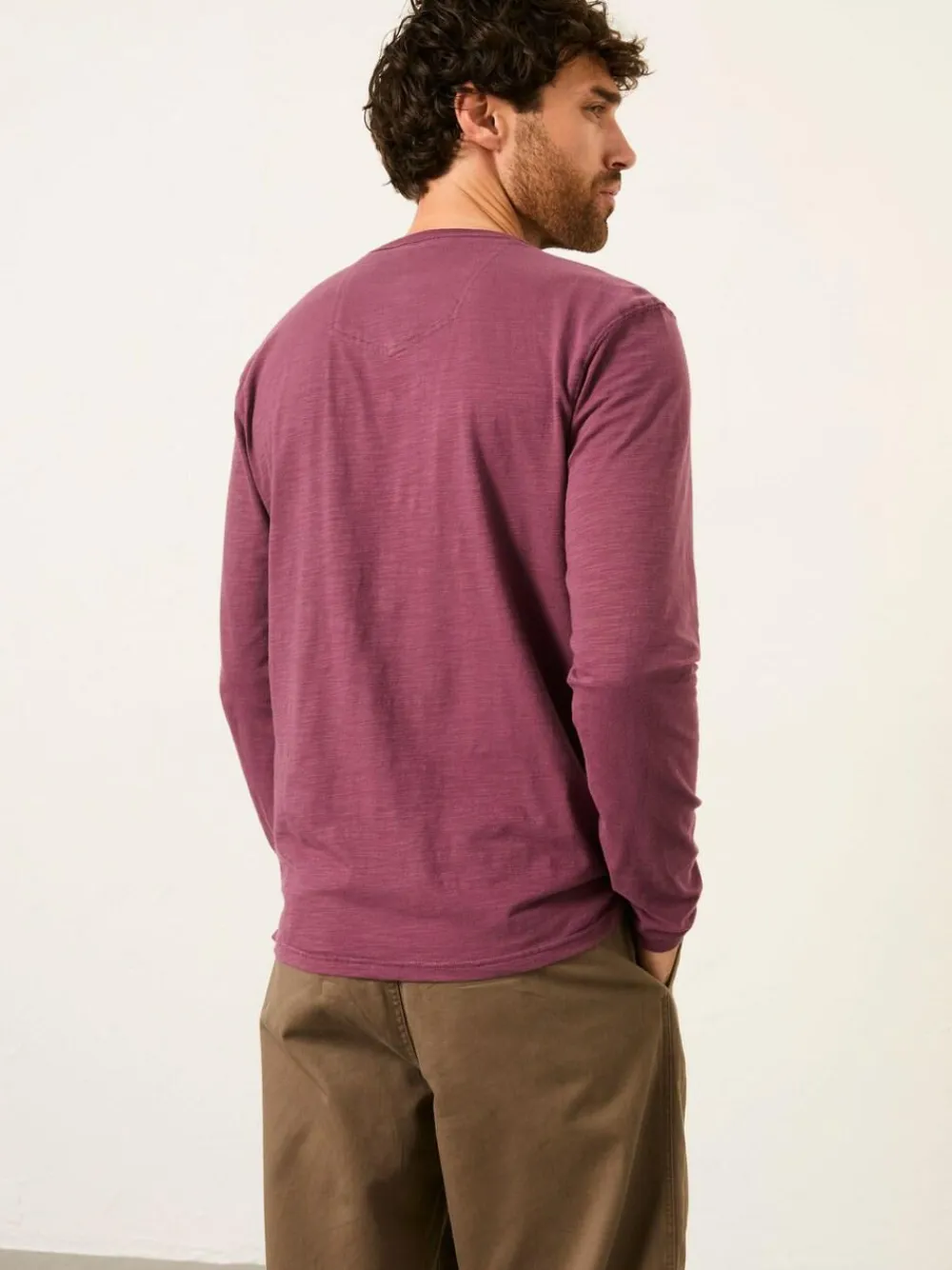 Clearance Fat Face FatFace Henley Long Sleeve Woodside Slub Purple