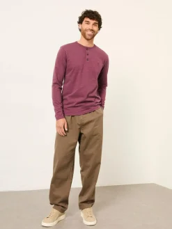 Clearance Fat Face FatFace Henley Long Sleeve Woodside Slub Purple