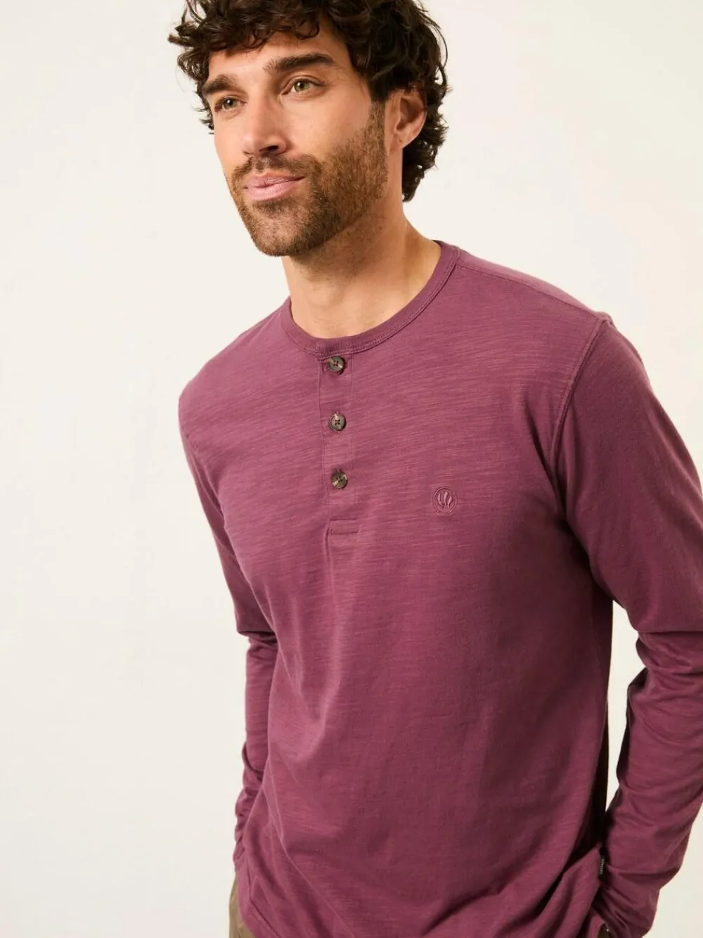 Clearance Fat Face FatFace Henley Long Sleeve Woodside Slub Purple