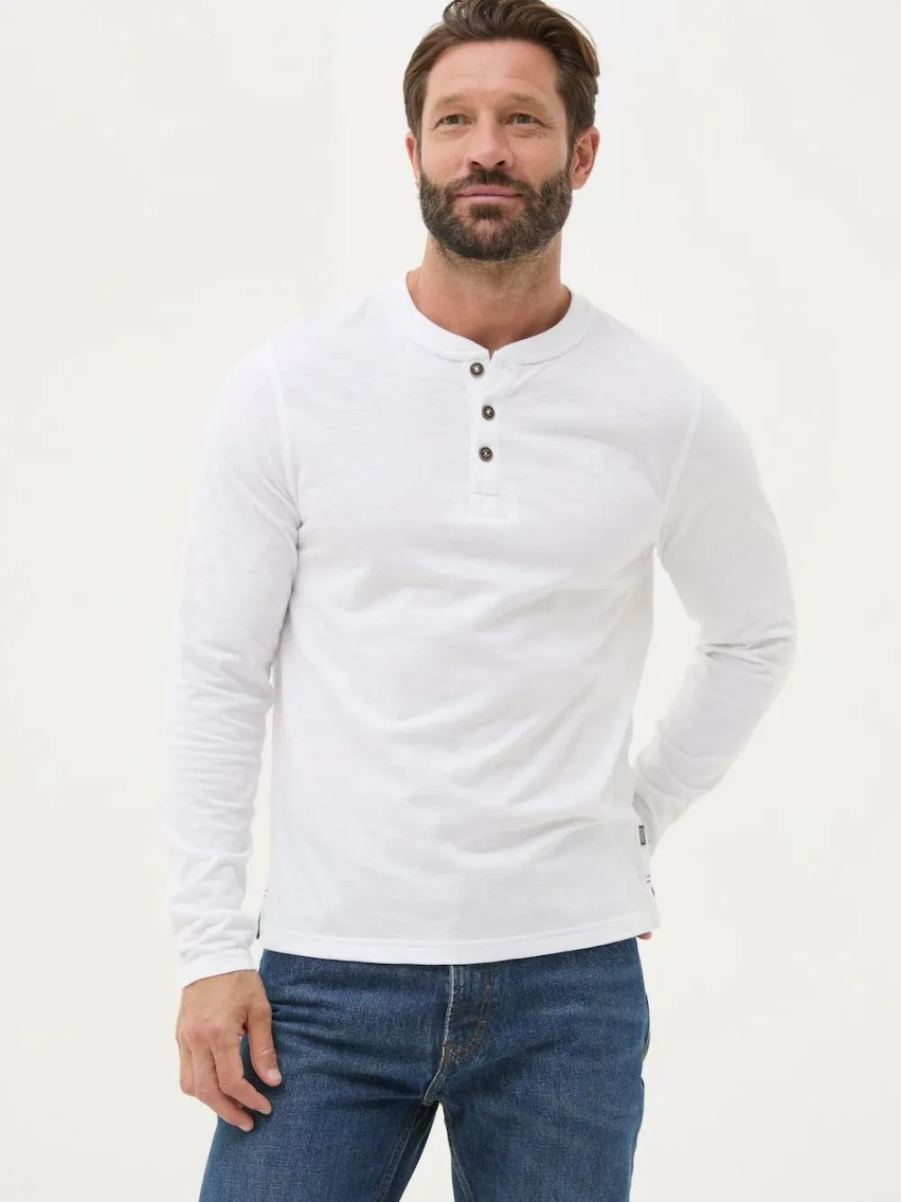 Online Fat Face FatFace Henley Long Sleeve Woodside Slub White