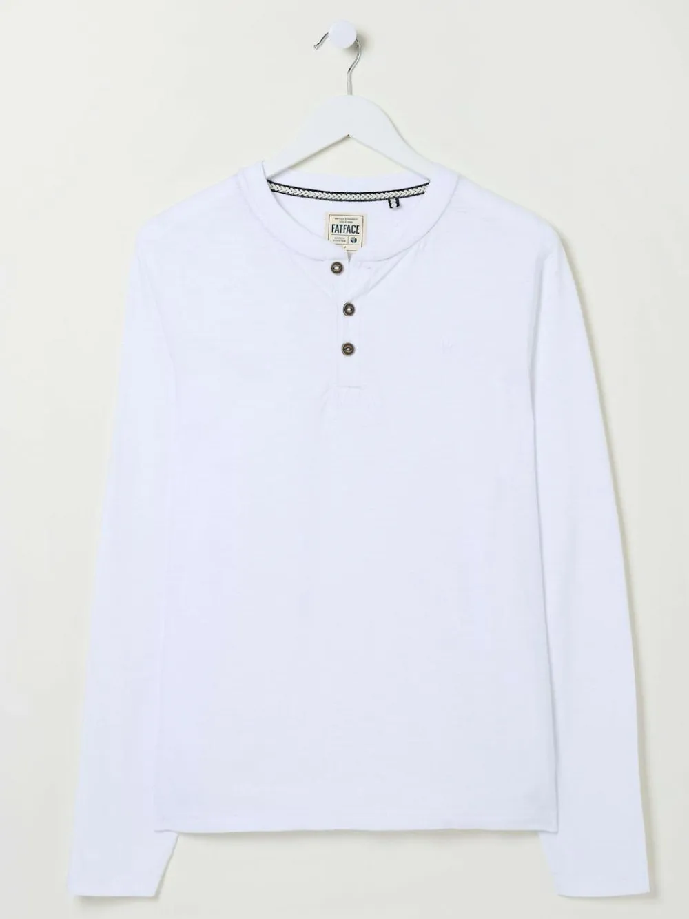 Online Fat Face FatFace Henley Long Sleeve Woodside Slub White