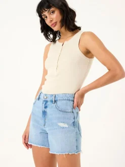 Discount Fat Face FatFace Holywell Light Blue Frayed Denim Shorts