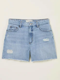 Discount Fat Face FatFace Holywell Light Blue Frayed Denim Shorts