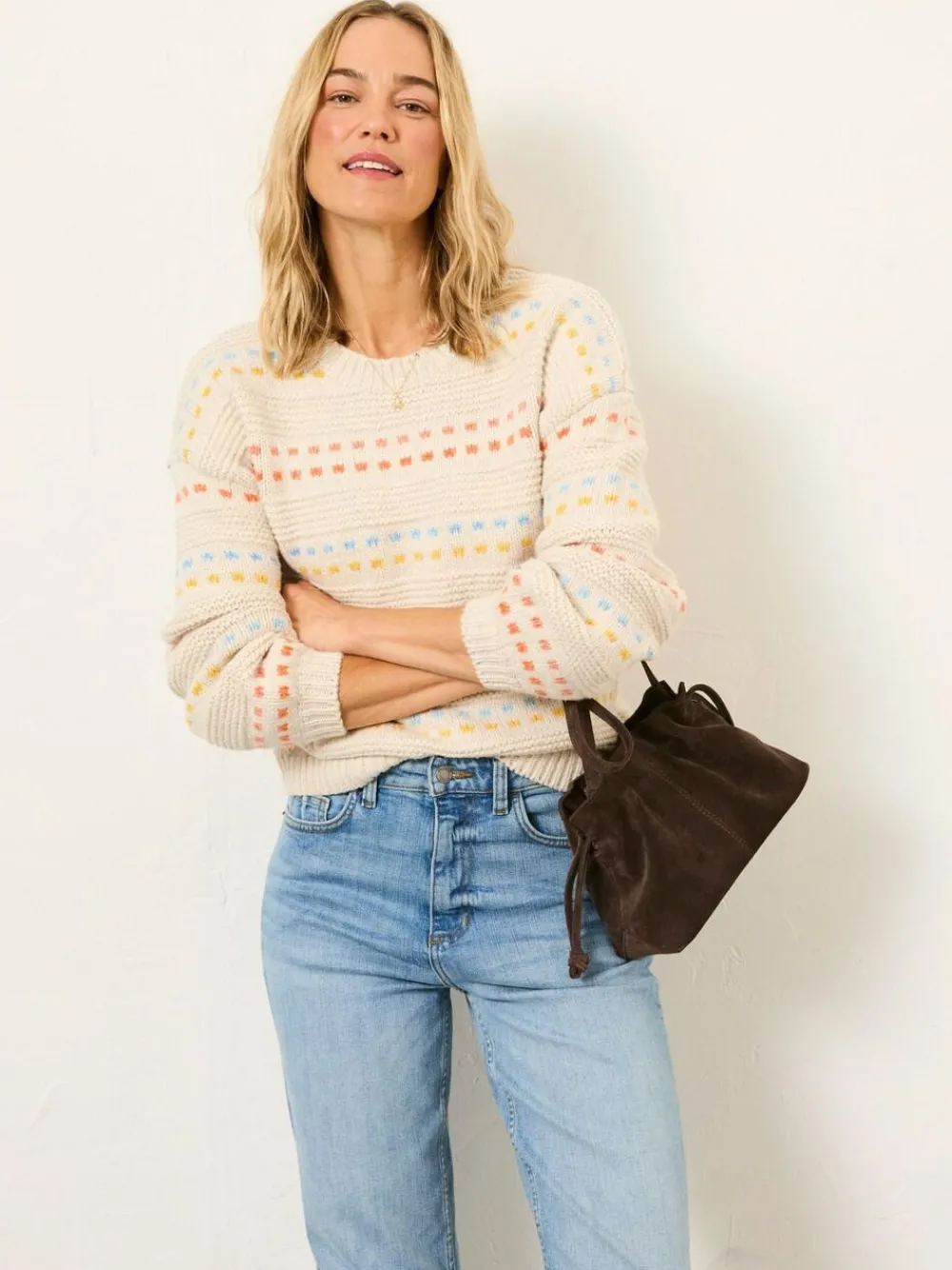 New Fat Face FatFace Isla Ivory Pattern Jumper