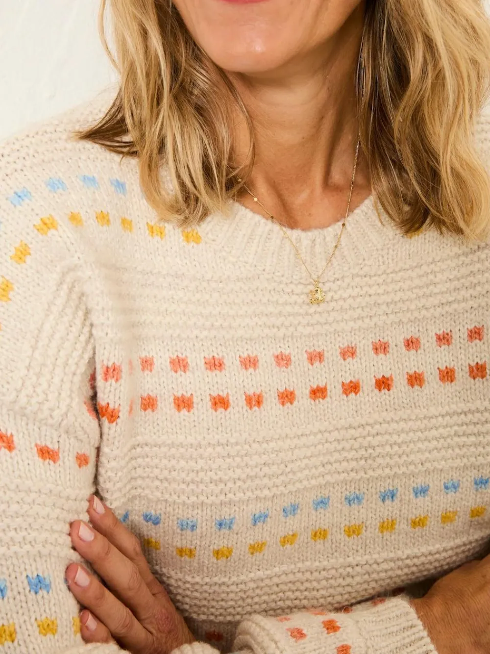 New Fat Face FatFace Isla Ivory Pattern Jumper