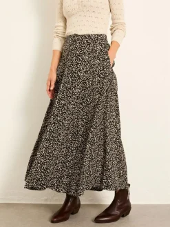 Online Fat Face FatFace Issa Midi Skirt Black Mono Texture